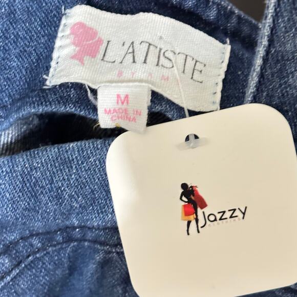 NWT L’Artiste Denim Bralette Criss Cross Tie Back Women’s Medium - Picture 4 of 5